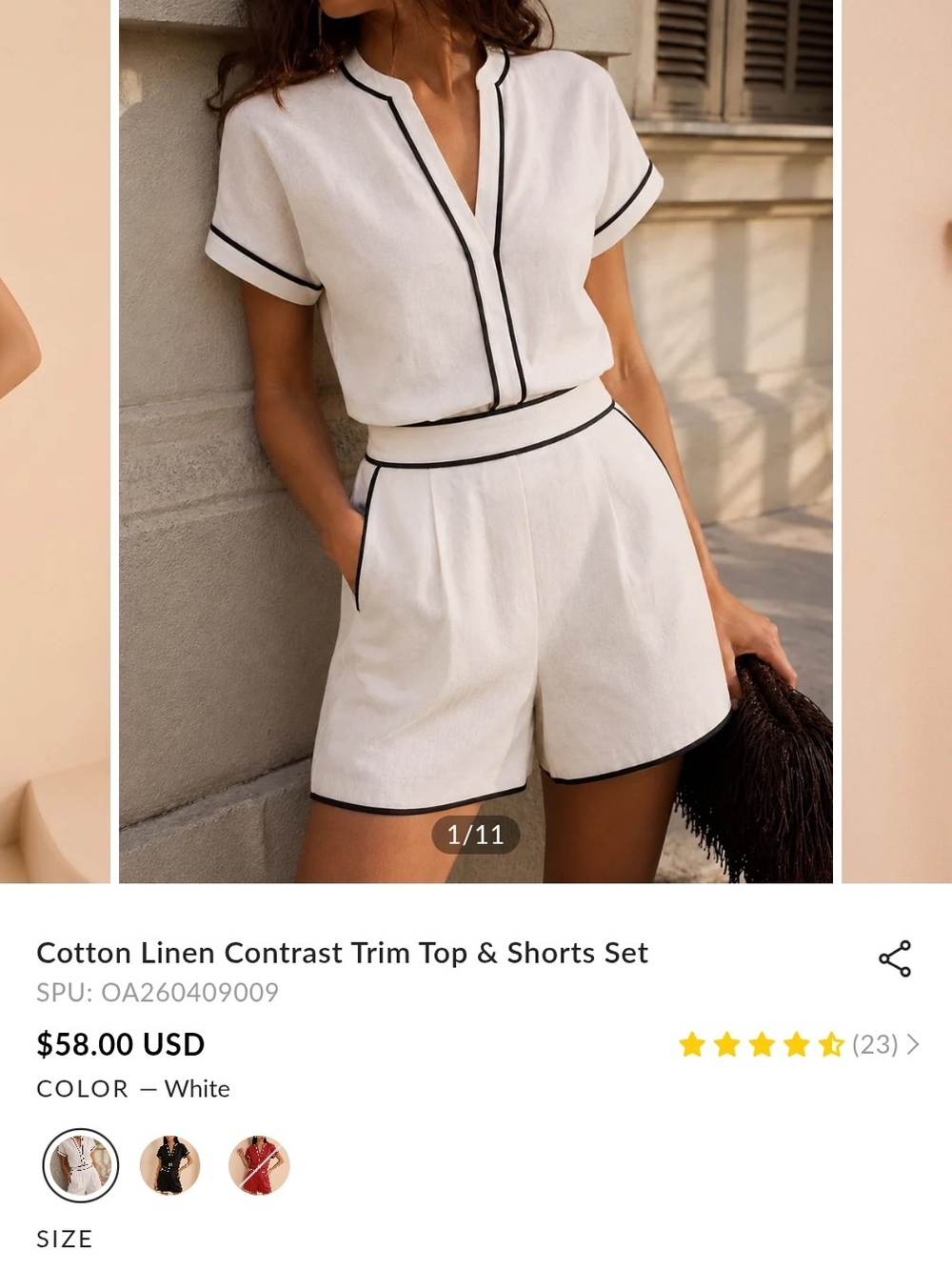 Commense White High-Waist Shorts with Black Contrast Trim